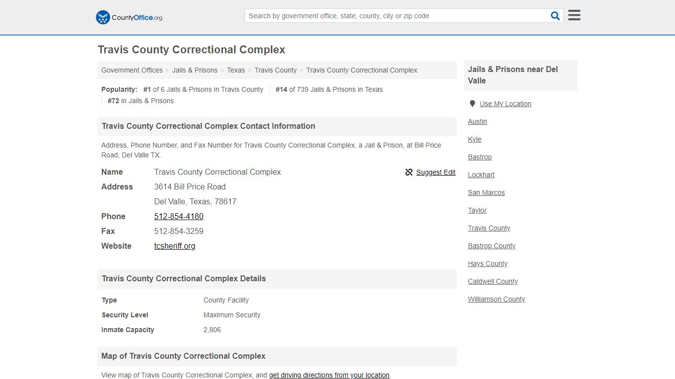 Travis County Correctional Complex - Del Valle, TX (Address, Phone, and ...