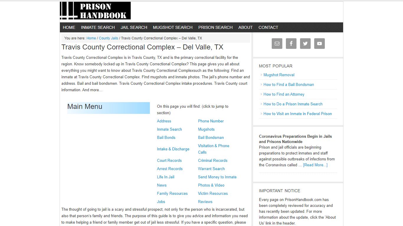 Travis County Correctional Complex – Del Valle, TX - Prison Handbook